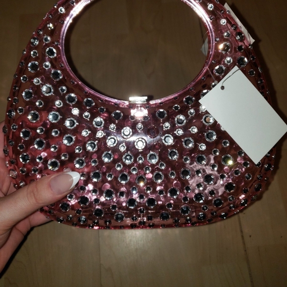 Balletcore Barbiecore Coquette Plastic Pink Embellished Women's Bag - Picture 2 of 4